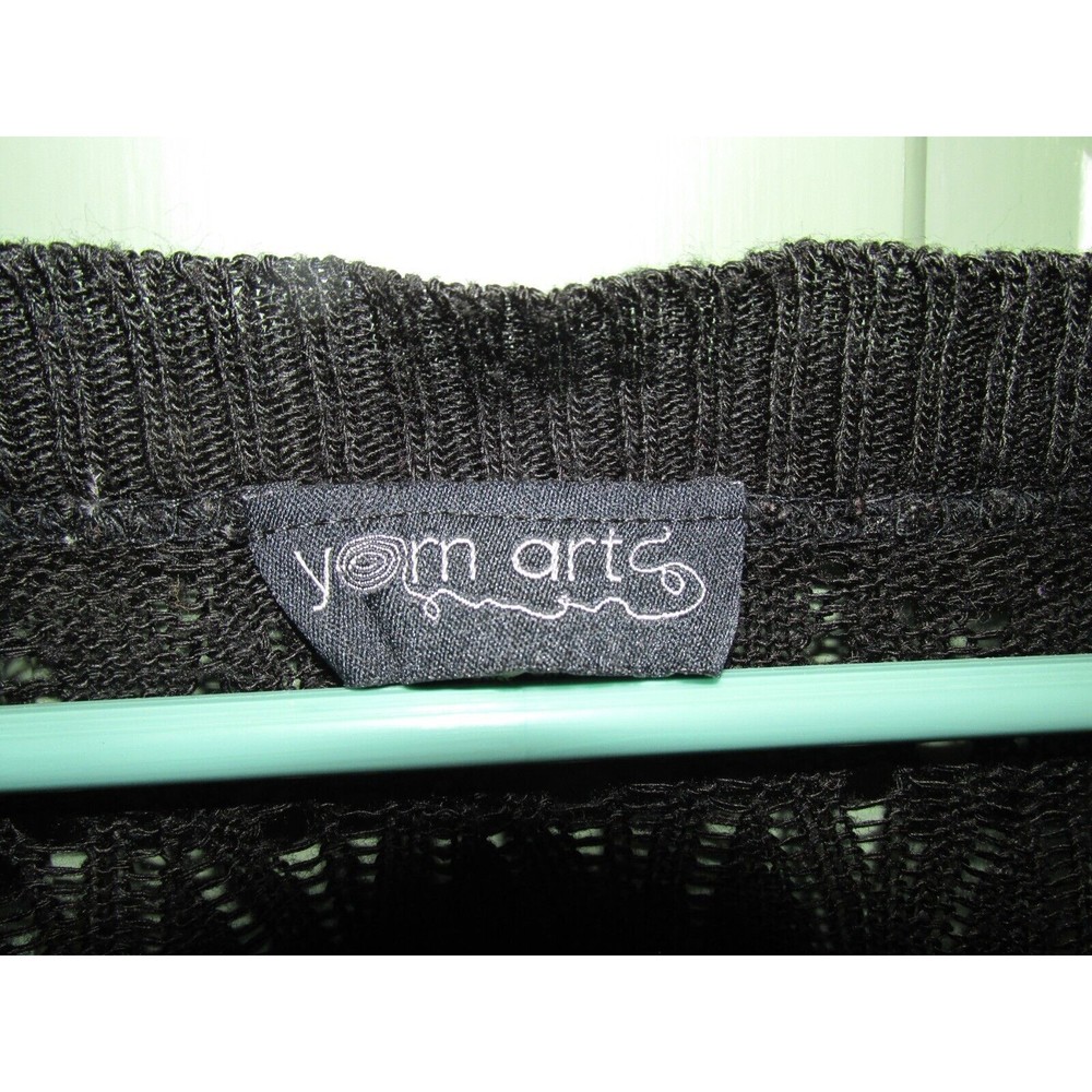 Yom Art Women's Black Open-Knit Scoop Neck Short Sleeve Lightweight Sweater - Picture 4 of 6